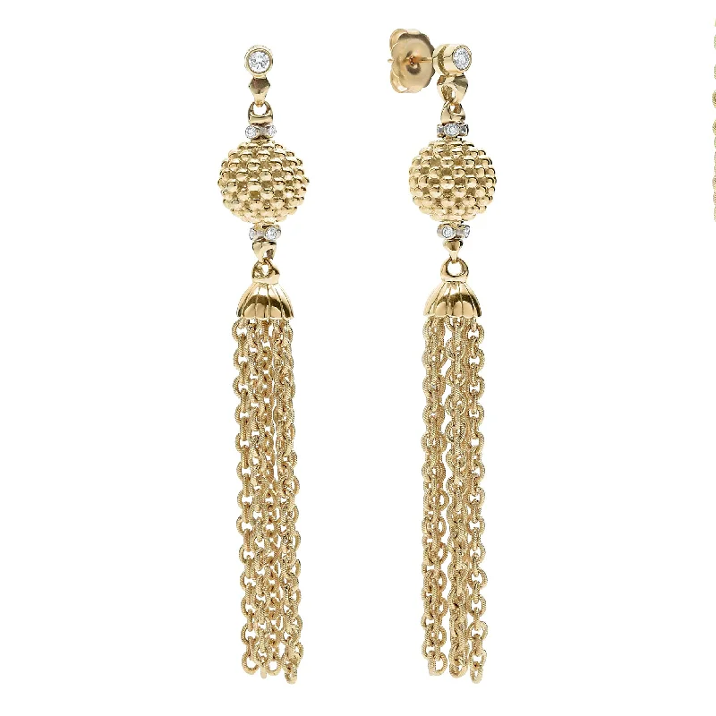 Celtic Drop Earrings for Heritage-Studio 18K Gold and Diamond Chain Tassel Drop Earrings