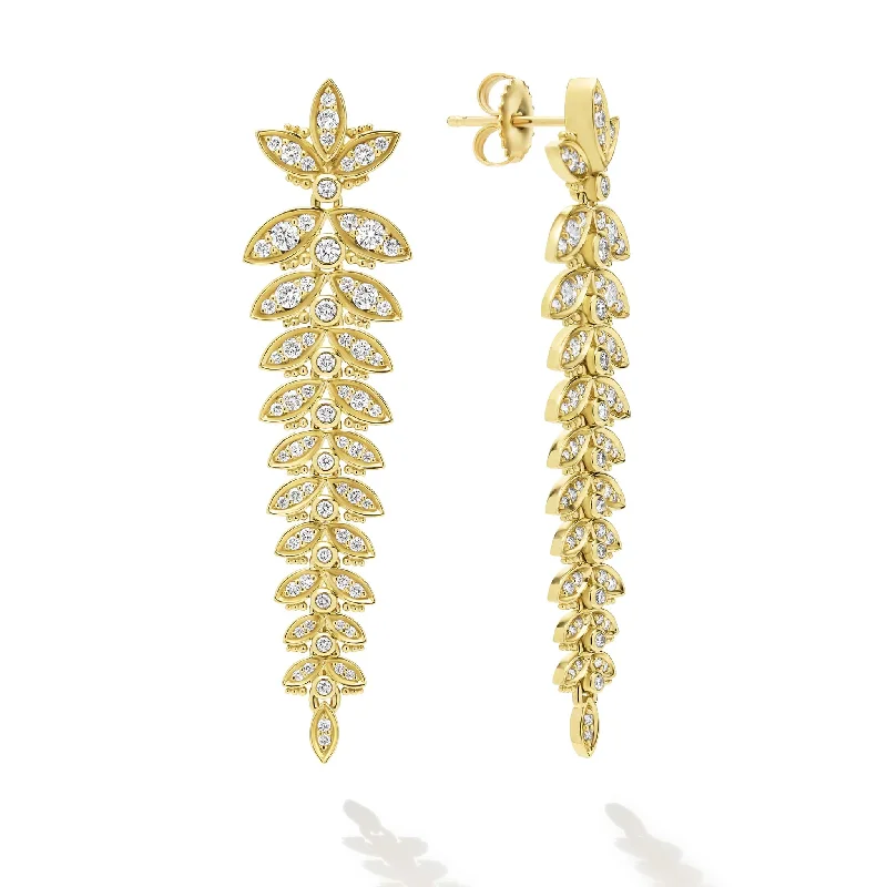 Branded Drop Earrings for Quality-Studio 18K Gold Leaf Diamond Drop Earrings