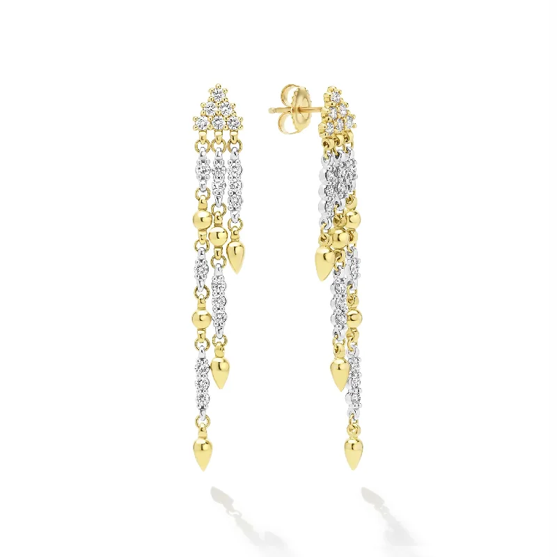 Maximalist Drop Earrings for Bold-Studio 18K Gold 3-Strand Diamond Drop Earrings