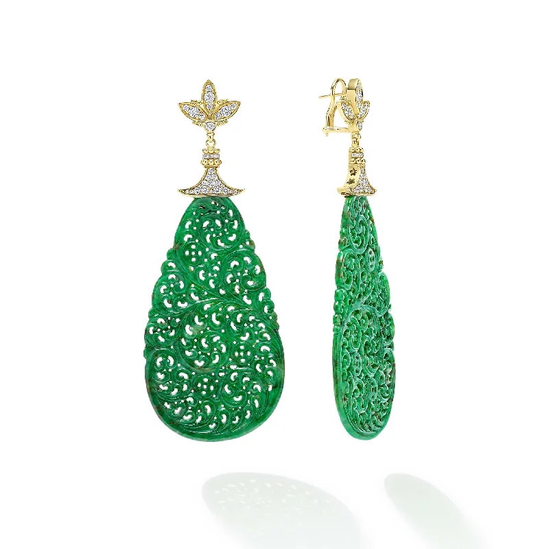 Halo Drop Earrings for Surrounding-Studio 18K Gold and Jade Diamond Teardrop Earrings