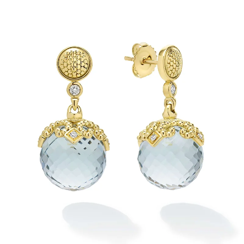 Engraved Drop Earrings for Personal-Studio 18K Gold Prasiolite and Diamond Drop Earrings