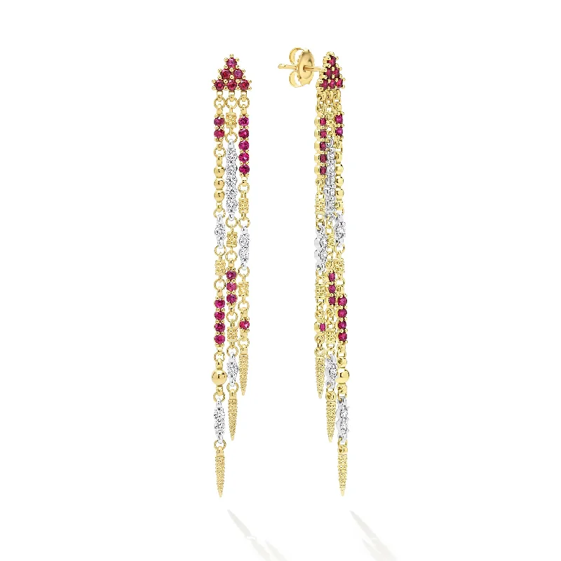 Retro Drop Earrings for Old-School-Studio 18K Gold Ruby and Diamond Drop Earrings