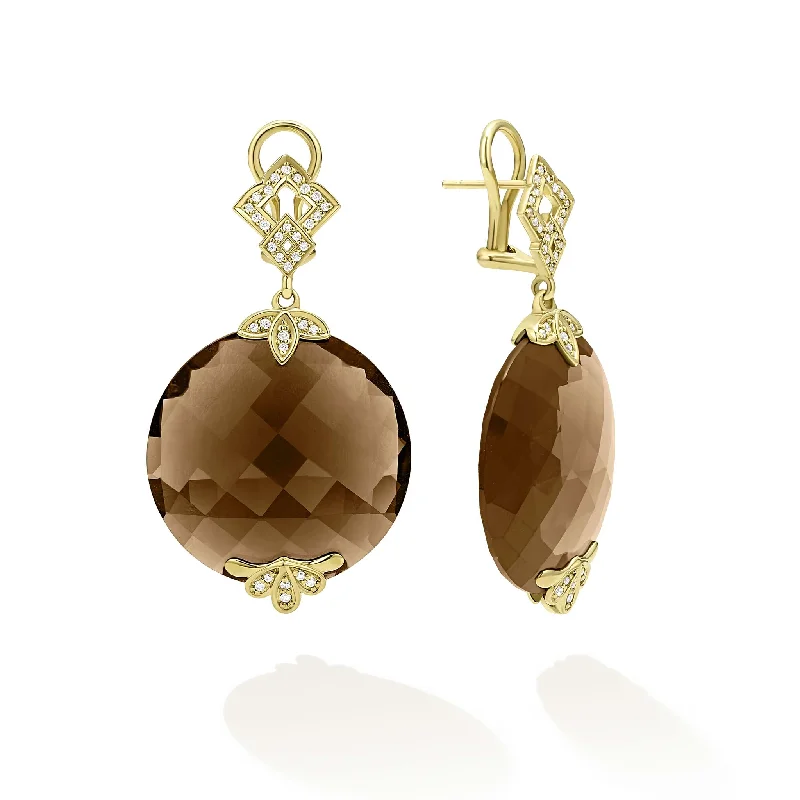 Vintage Drop Earrings for Nostalgic-Studio 18K Gold Smokey Quartz Drop Earrings