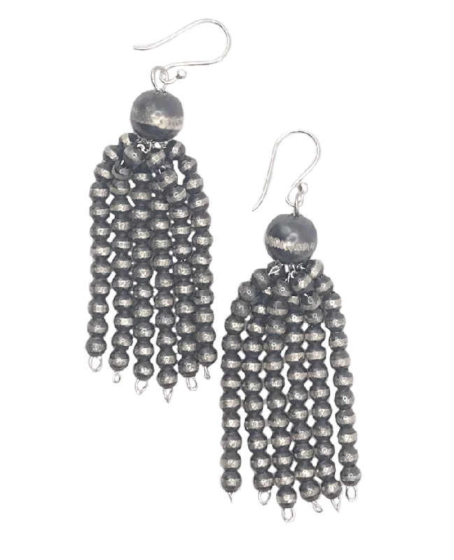 Knotted Drop Earrings for Intricate-6-Strand Navajo Pearl Tassle Drop Earrings