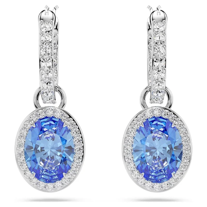 Square Drop Earrings for Modern-Swarovski Oval Blue Constella Drop Earrings