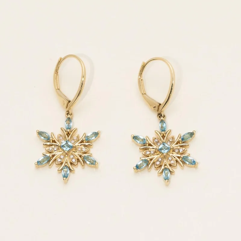 Ruby Drop Earrings for Passionate-Swiss Blue Topaz Snowflake Drop Earrings in 14kt Yellow Gold with Diamonds (1/10ct tw)