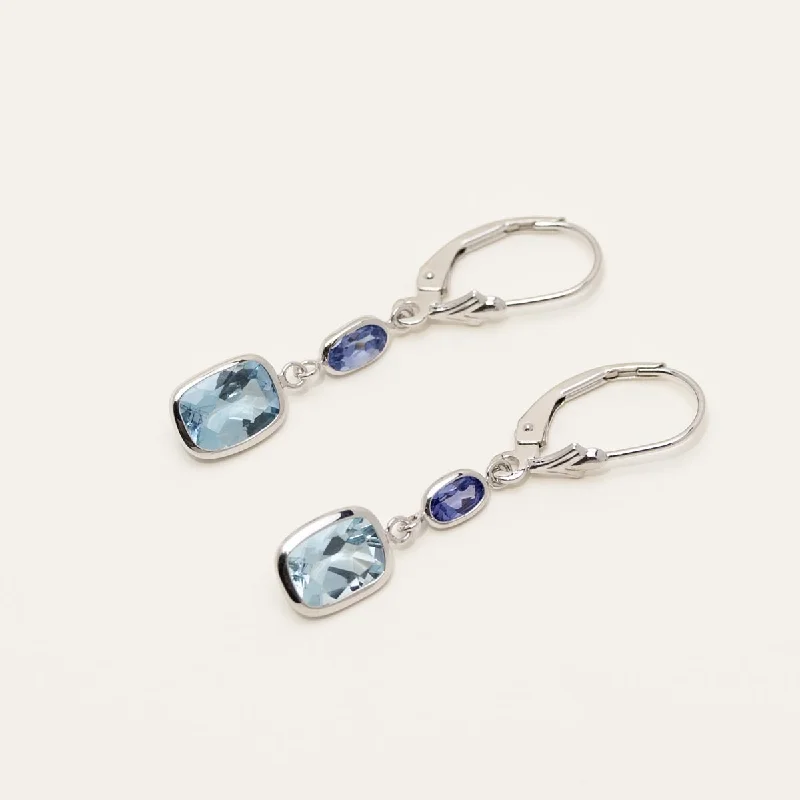 Fashion Drop Earrings for Trendy-Tanzanite and Aquamarine Drop Earrings in 14kt White Gold