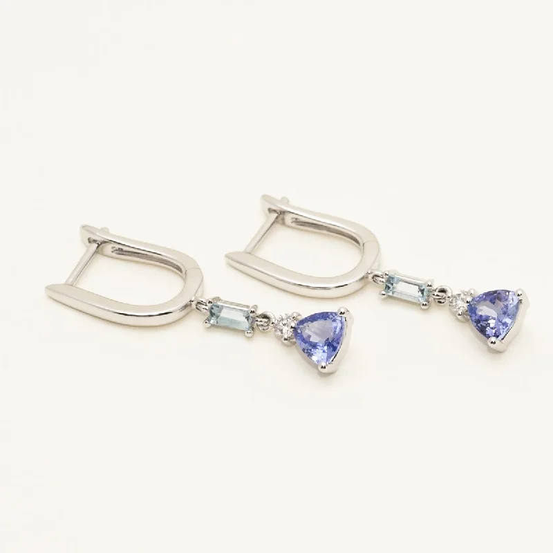 Mysterious Drop Earrings for Intriguing-Tanzanite and Blue Topaz Drop Earrings in 14kt White Gold with Diamonds (1/10ct tw)