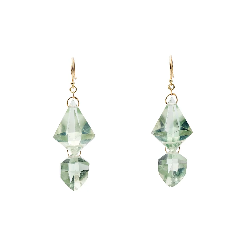 Onyx Drop Earrings for Bold-TenThousandThings 18k Faceted Green Amethyst Double Drop Earrings