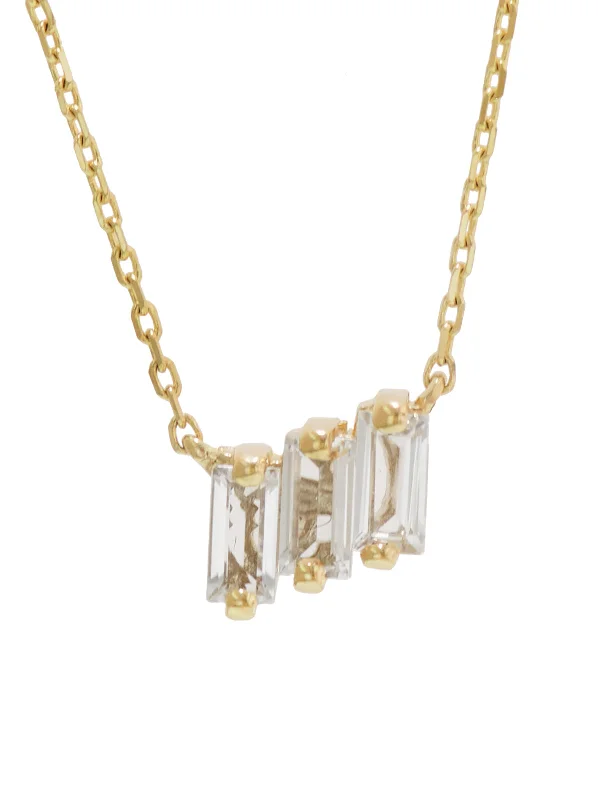 Rose pendant necklaces with intricate detailing for a beautiful, feminine accessory -Three Baguette White Topaz Yellow Gold Necklace