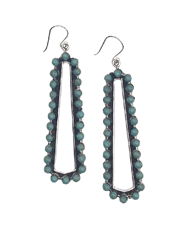 Crocheted Drop Earrings for Handmade-Stylish Long Trapezoid Sterling + Turquoise Drop Earrings