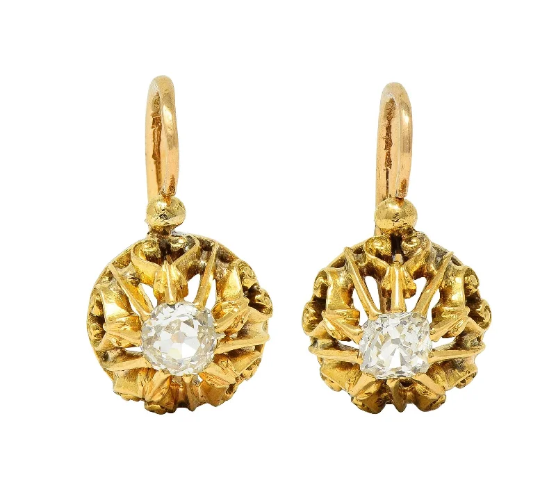 Star-Shaped Drop Earrings for Whimsical-Victorian French 0.50 CTW Old Mine Cut Diamond 18 Karat Yellow Gold Antique Drop Earrings