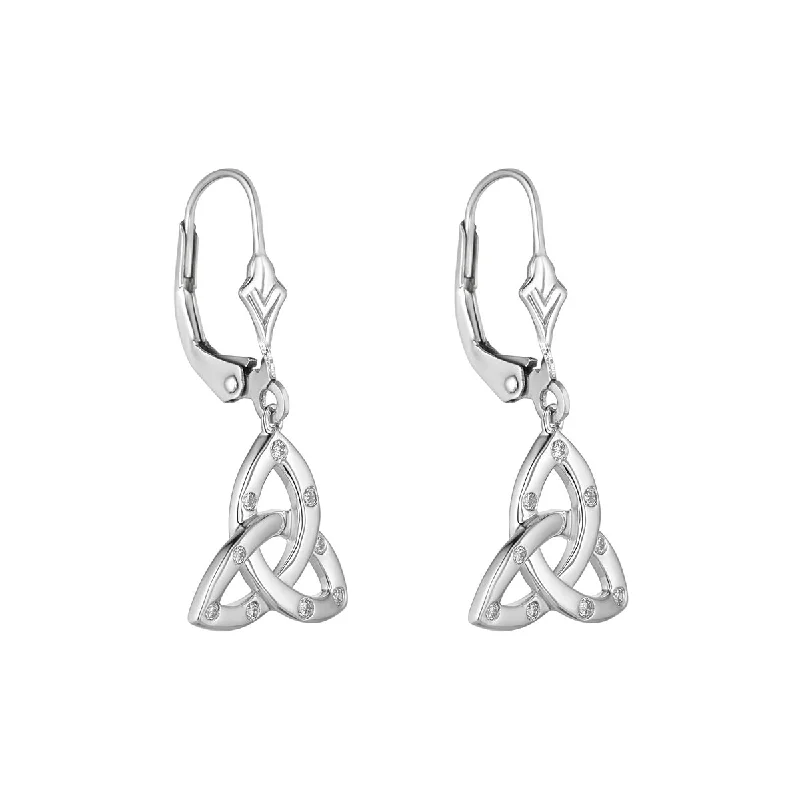 Silver Drop Earrings for Classic-White Gold Flush Set Diamond Trinity Knot Drop Earrings