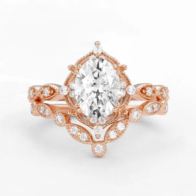 Gem-packed rings for colorful finger dazzle -Moissanite Signature Vintage Inspired Ring Set 2pcs