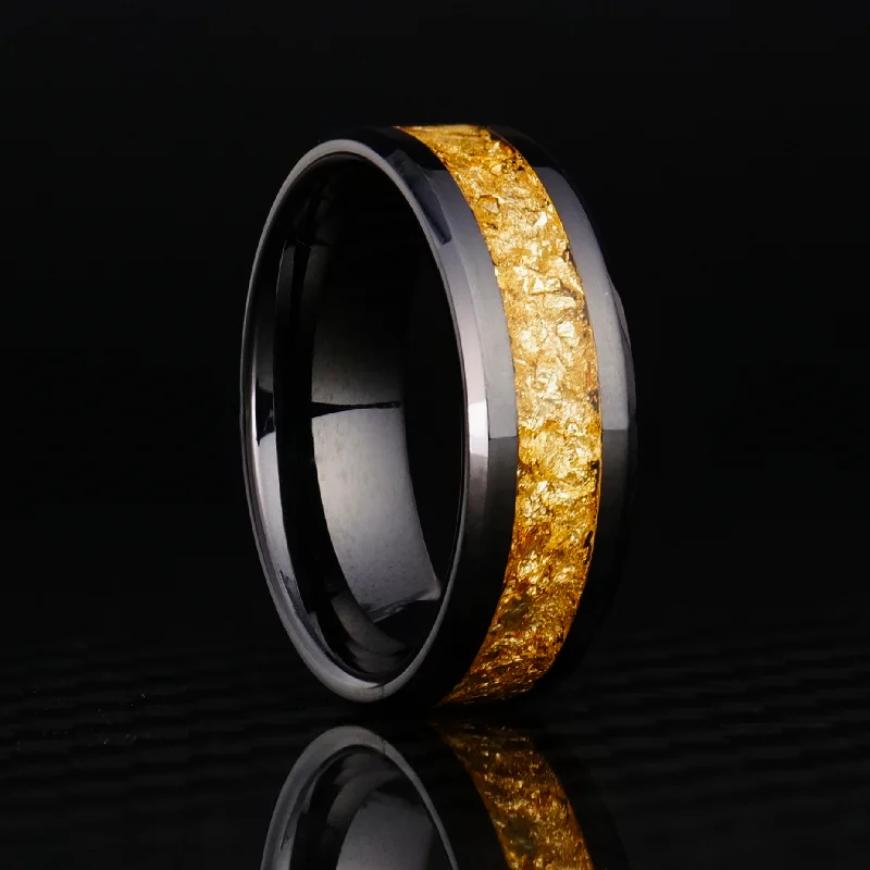 Woven rings with twisted bands for artistry -24K Gold Leaf Ring on Black Ceramic | Full Channel