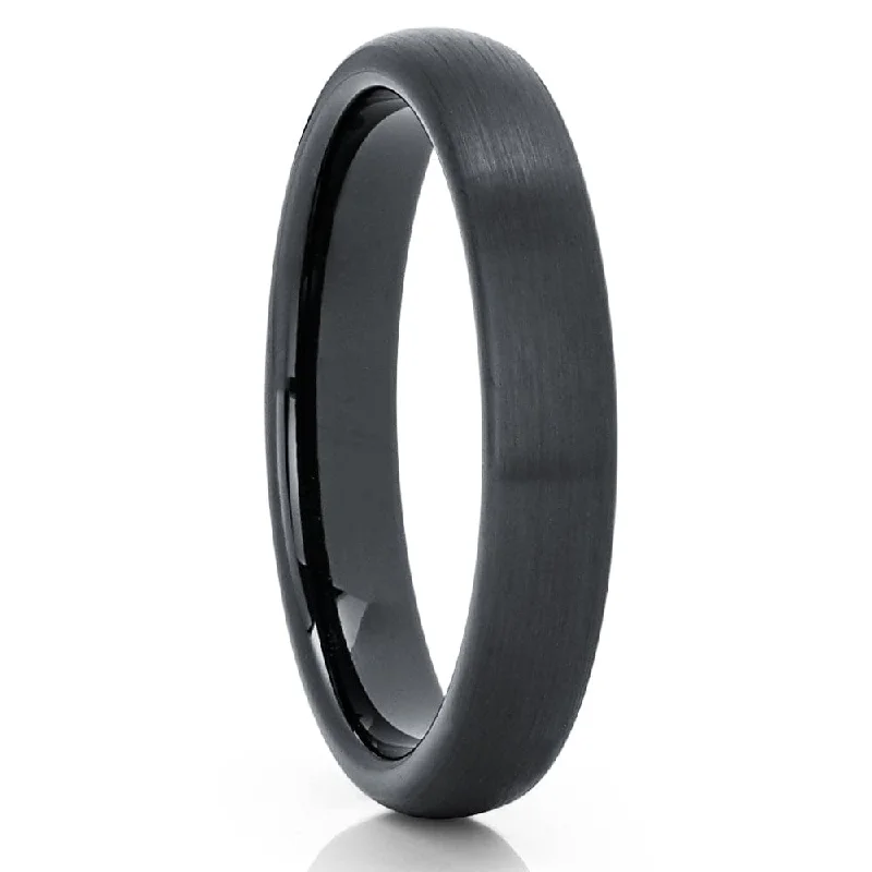 Rings perfect for youth with bright stones -4Mm Black Tungsten Carbide Wedding Ring Comfort Fit Anniversary Engagement Ring