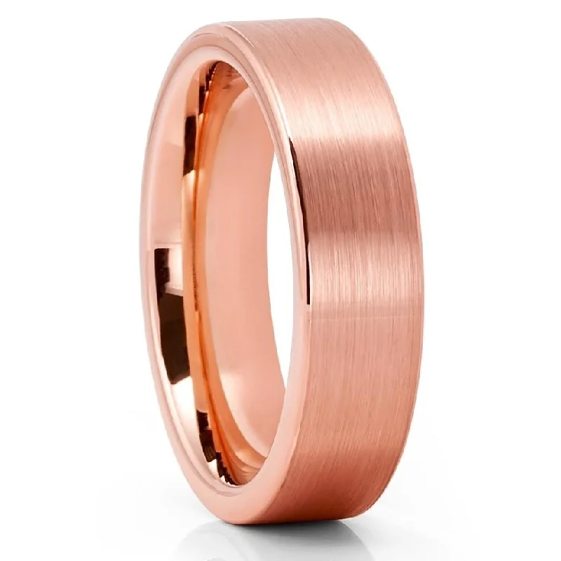 Commitment rings with sweet stones for promises -6Mm Rose Gold Tungsten Wedding Ring Comfort Fit Anniversary Band Cobalt Free