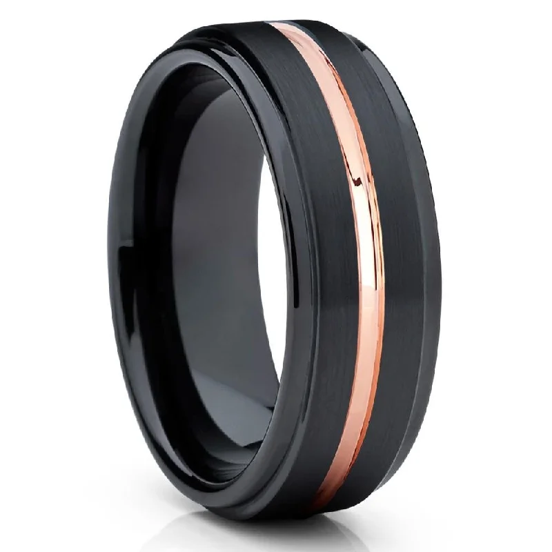 Pointed rings for clean modern finger style -7Mm Rose Gold Tungsten Wedding Ring Black Comfort Fit Scratch Resistant Durable