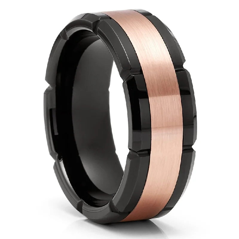 Rings perfect for mixing with thin stacks -8Mm Tungsten Carbide Wedding Ring Black Rose Gold Comfort Fit Cobalt Free