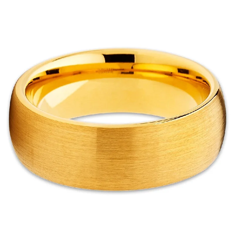 Polished rings with satin finish for chic -8Mm Yellow Gold Tungsten Wedding Ring Comfort Fit Anniversary Band Sizes 715