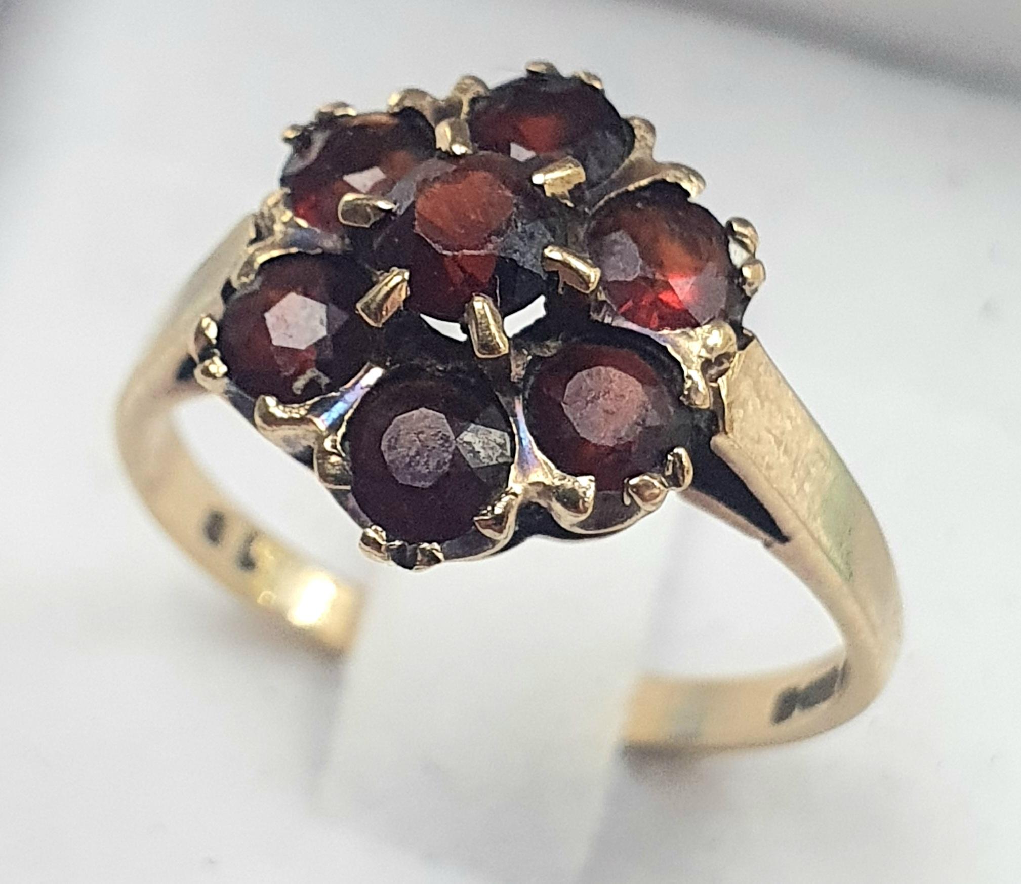 Rings with rose gold for soft romantic shine -9ct gold ladies ring red stones LEYLAND