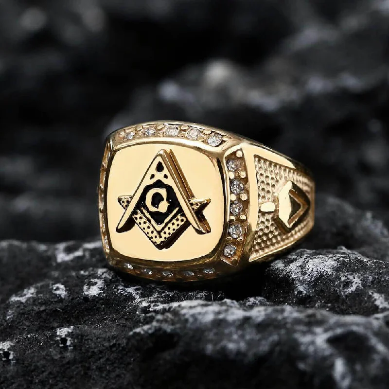 Subtle rings ideal for quiet everyday elegance -AG Masonic Diamond Stainless Steel Ring