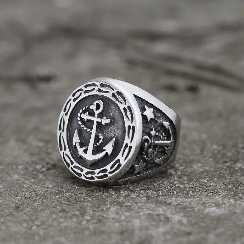 Rings featuring moonstone for glowing mystic charm -Anchor Stainless Steel Marine Ring