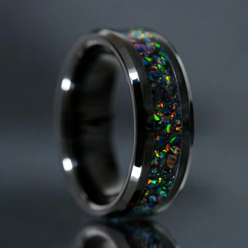 Large rings designed for striking finger impact -Black Fire Opal Glowstone Ring