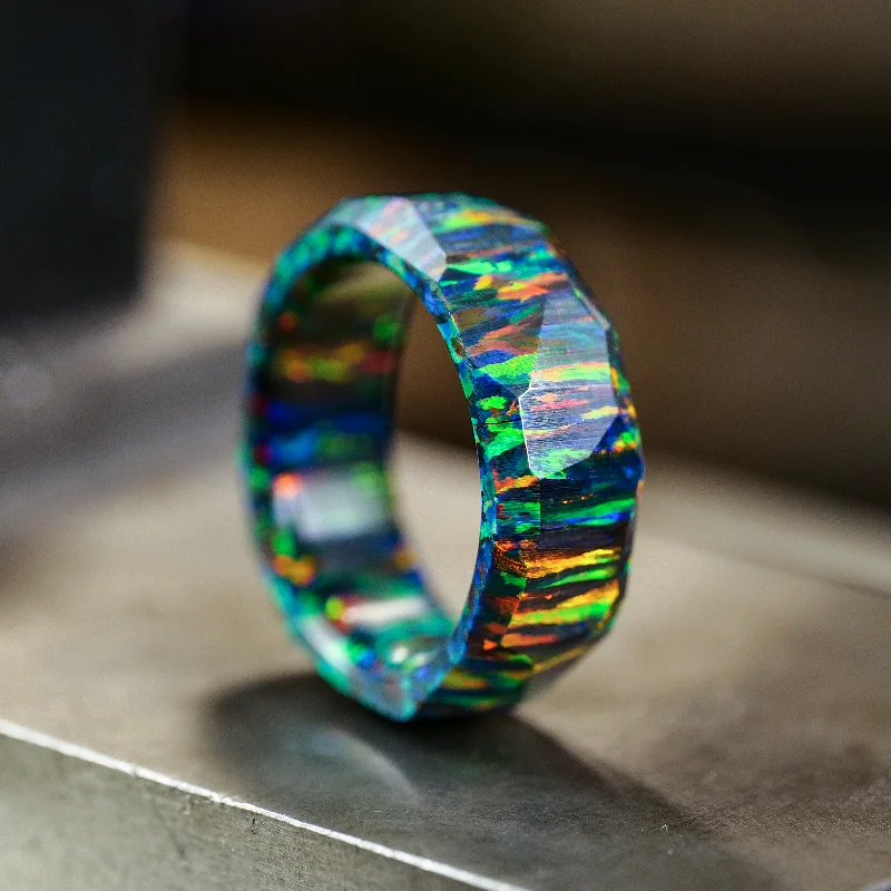 Commitment rings with sweet stones for promises -Black Fire Opal Ring