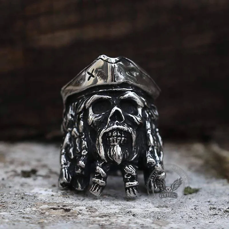 Rings inspired by night skies with sparkle -Pirate Captain Stainless Steel Skull Ring