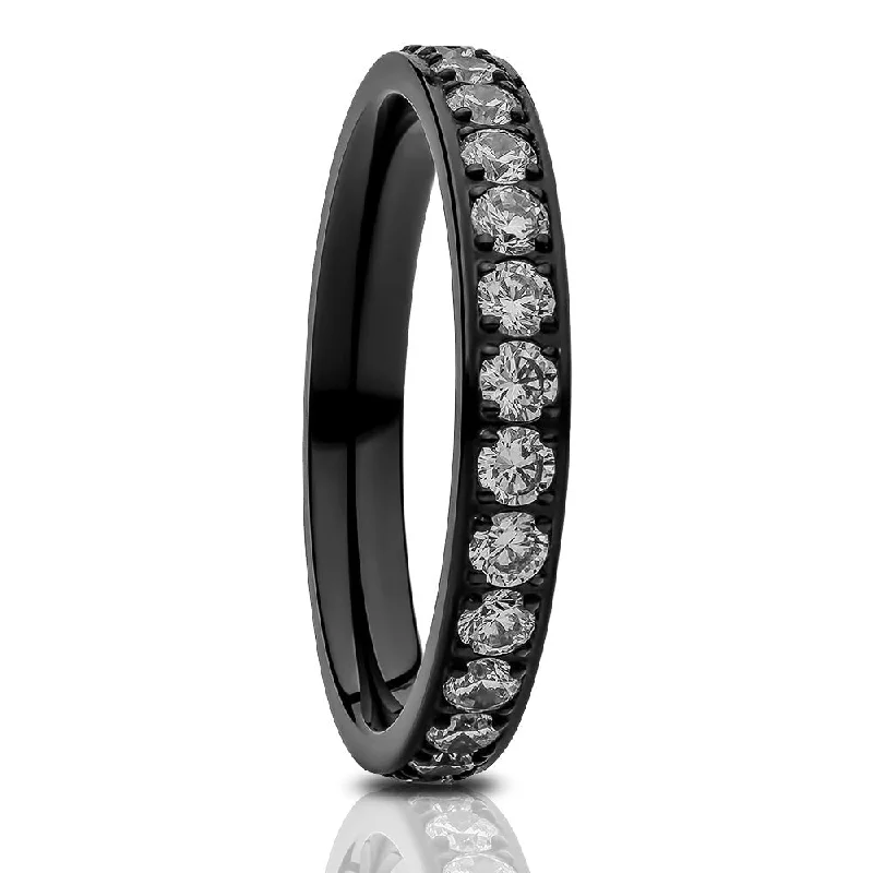 Rings perfect for youth with bright stones -Black Titanium 3Mm Eternity Wedding Ring Comfort Fit Cz Stackable Band