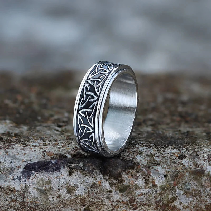 Rings featuring pearls for smooth timeless grace -Celtic Triangle Knot Stainless Steel Viking Spinner Ring