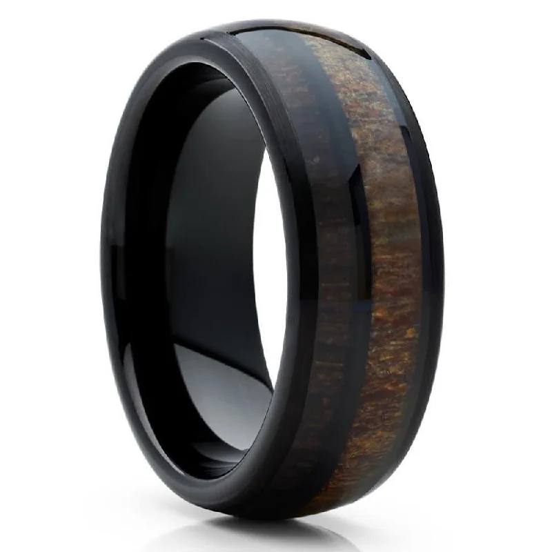 Rings featuring aquamarine for soothing blue tones -Cherry Wood Black Tungsten Wedding Ring 8Mm Comfort Fit Lifetime