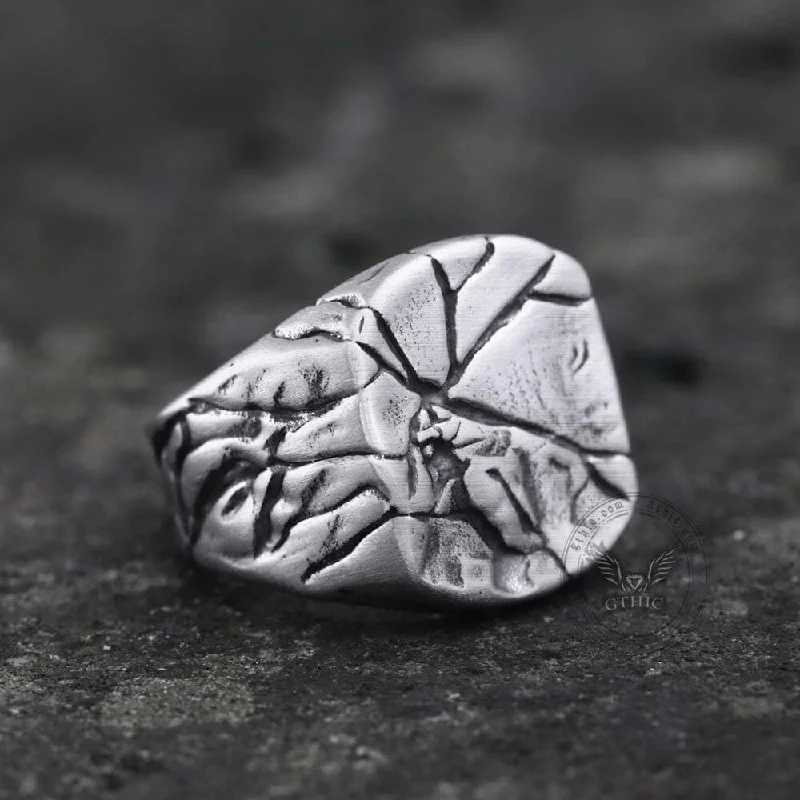 Tough rings designed for men with bold style -Cracked Stone Texture Stainless Steel Ring