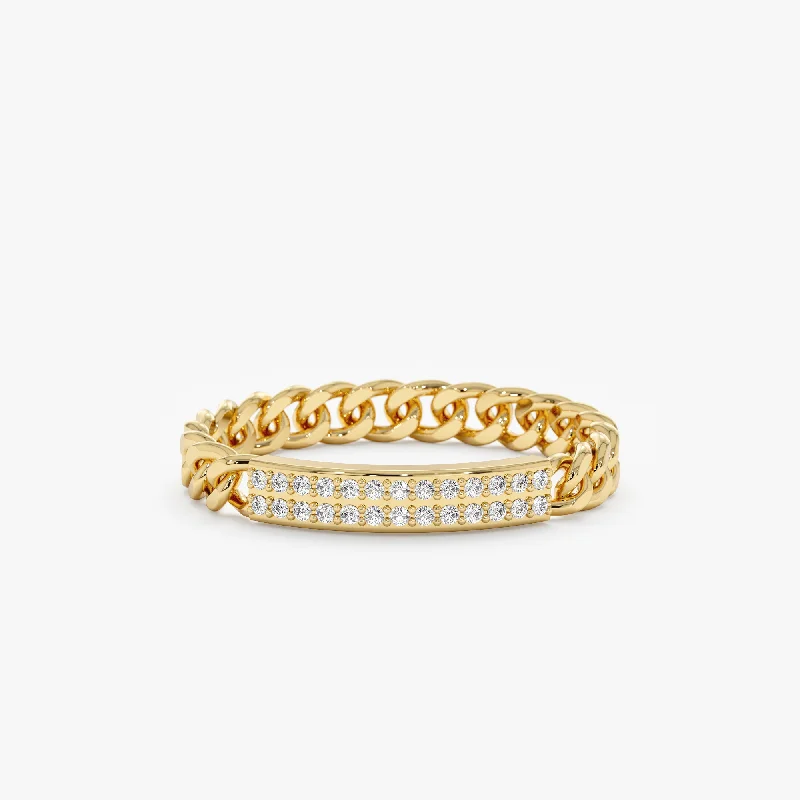 Large rings designed for striking finger impact -Cuban Chain Diamond ID Ring, Ayesha