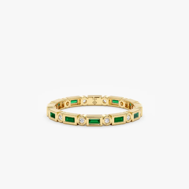 Party rings perfect for dazzling night events -Diamond and Baguette Emerald Eternity Ring, Tamia