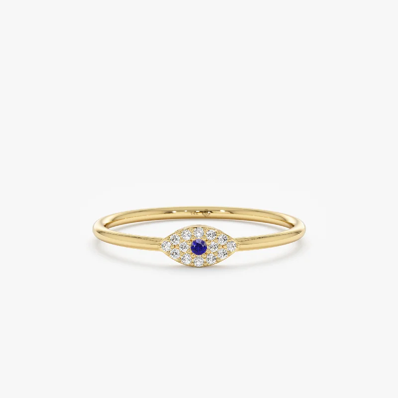 Striking rings with unique cuts for bold looks -Diamond and Single Sapphire Evil Eye Ring, Missandei