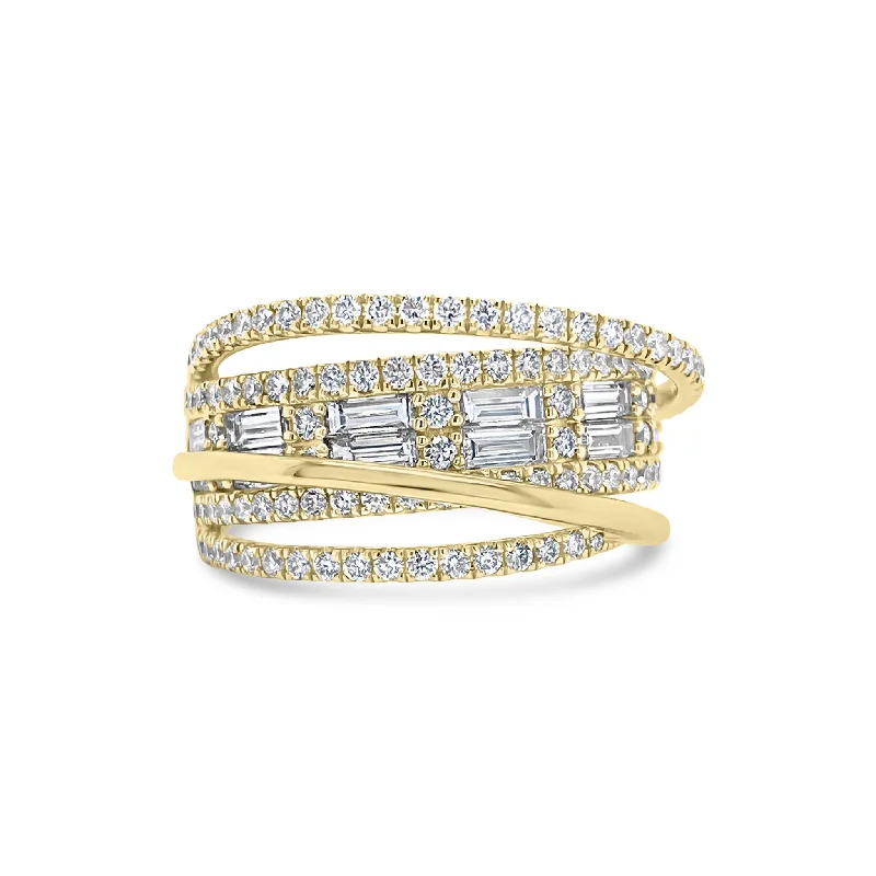 Woven rings with twisted bands for artistry -Diamond Baguette Crossover Ring