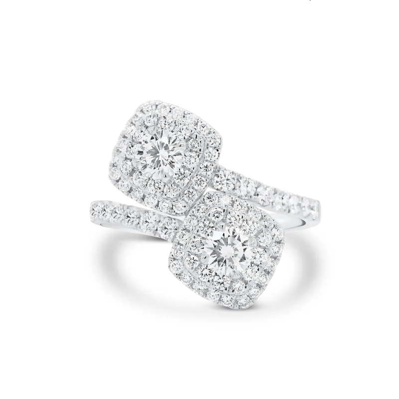 Rings featuring floral stones for gentle romance -Diamond Cushion Bypass Ring