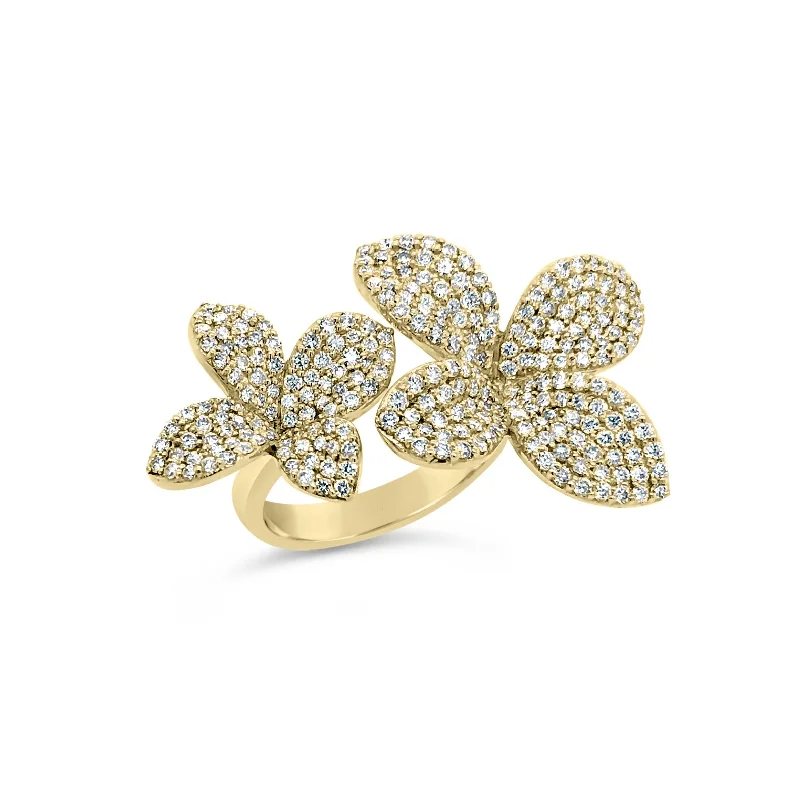 Gap rings with open bands for airiness -Diamond Flower Duo Ring