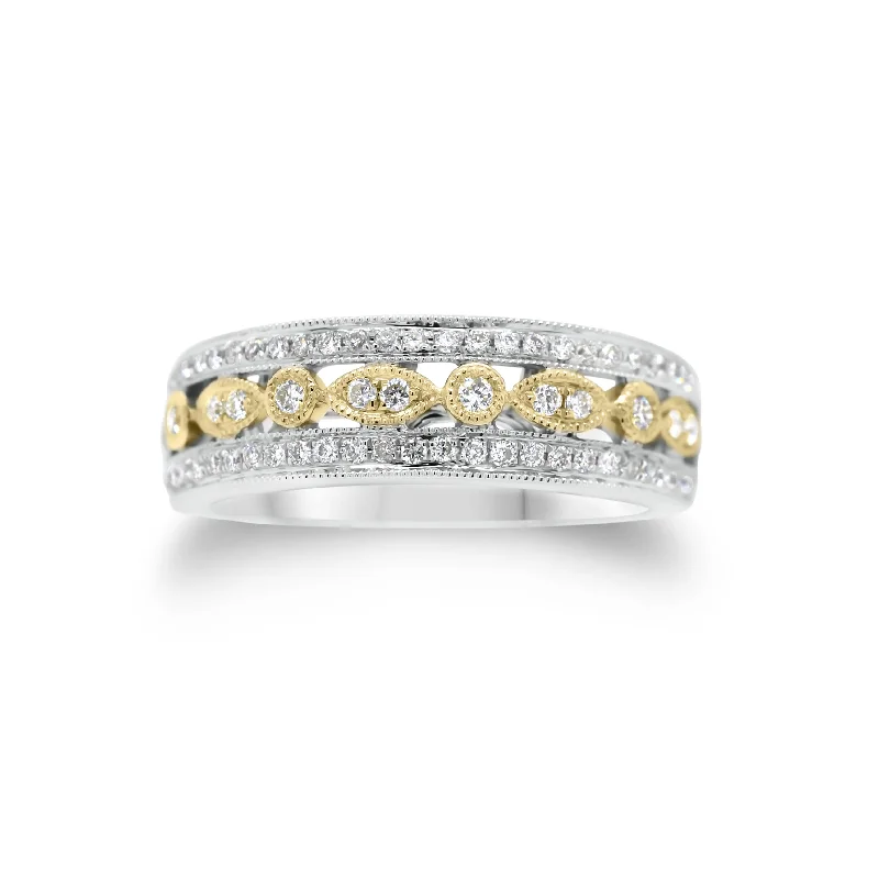 Gap rings with open bands for airiness -Diamond Shapes Two-Tone Ring