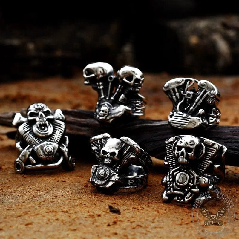 Rings featuring rose quartz for tender pink -Engine Wrench Stainless Steel Skull Ring