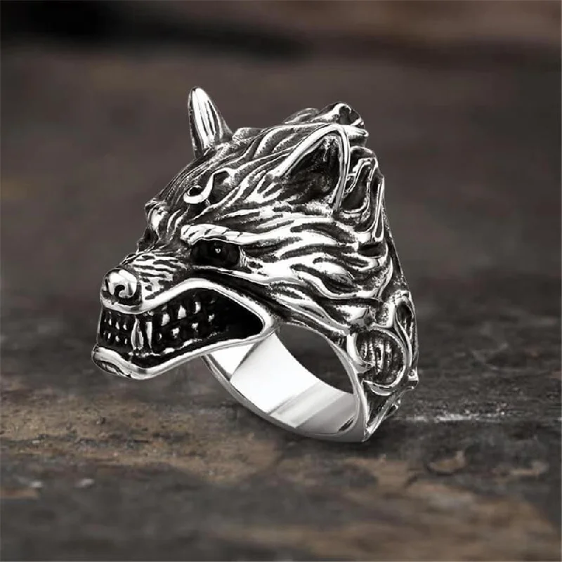 Rings featuring citrine for bright golden warmth -Fierce Wolf Stainless Steel Animal Ring