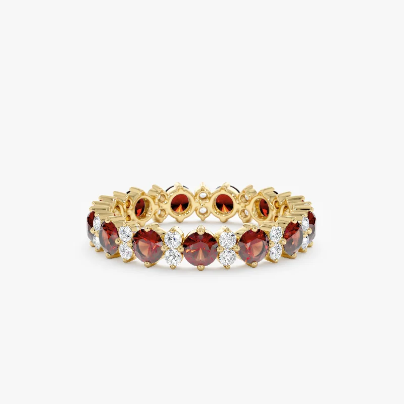 Rings featuring agate for natural stone stripes -Garnet and Diamond Eternity Band, Ariel