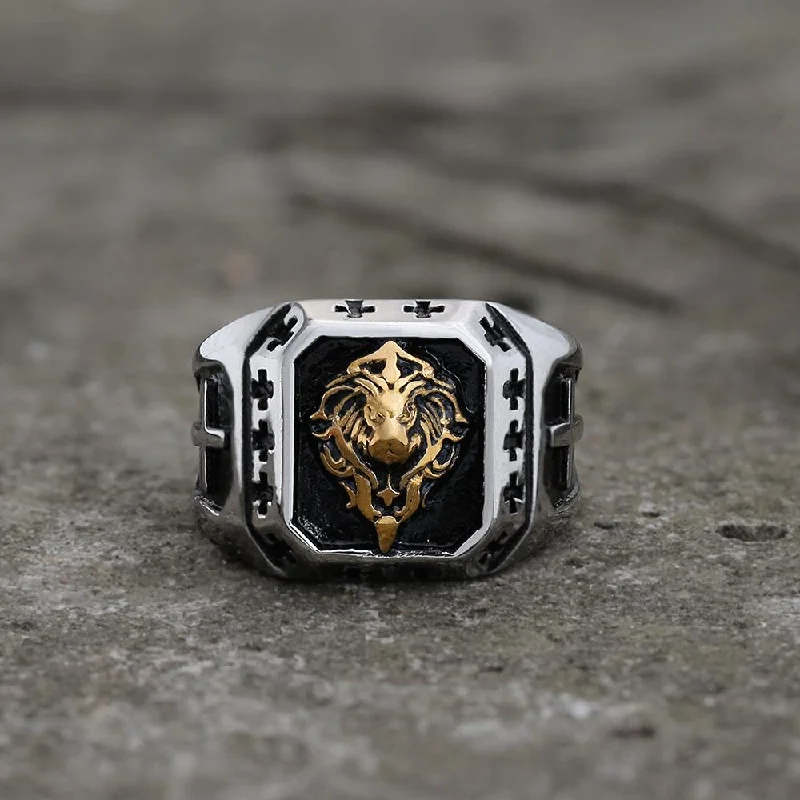 Handcrafted rings perfect for one-of-a-kind charm -Golden Lion Stainless Steel Beast Ring