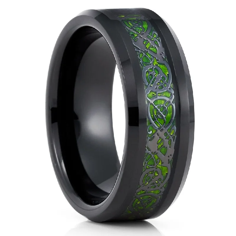 Gap rings with open bands for airiness -Green Dragon Tungsten Engagement Ring 8Mm Black Comfort Fit Cobalt Free