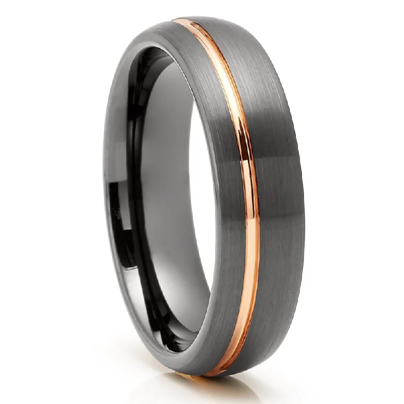 Woven rings with twisted bands for artistry -Gunmetal Rose Gold Tungsten Wedding Ring 6Mm Comfort Fit Engagement Ring