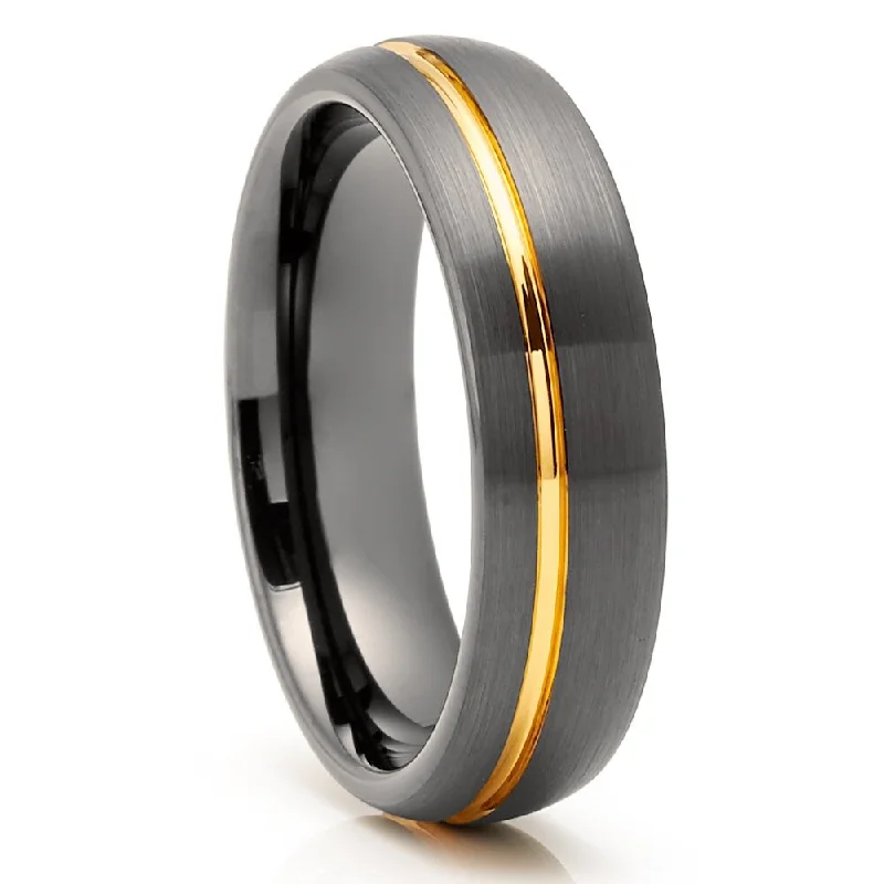 Rings perfect for love with sweet gems -Gunmetal Yellow Gold Tungsten Carbide Wedding Ring 6Mm Comfort Fit Anniversary