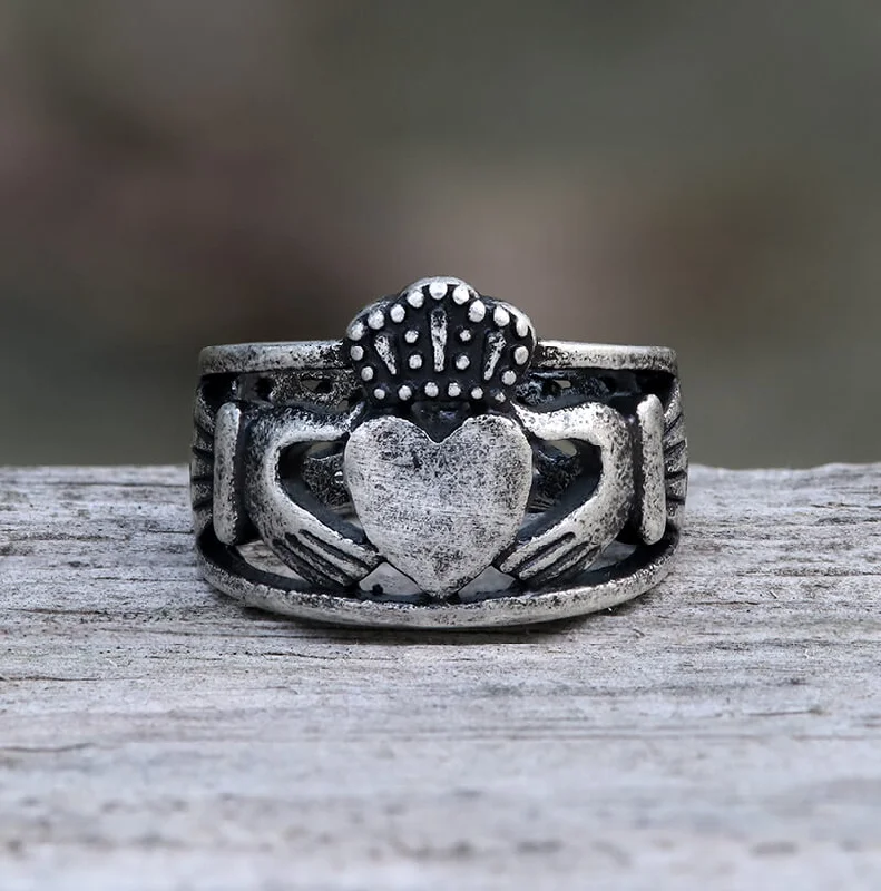 Rings made with earth-friendly gems for sustainability -Irish Claddagh Stainless Steel Wedding Ring