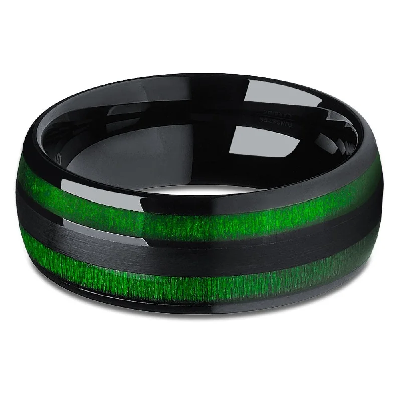 Rings featuring black onyx for sleek drama -Jade Green Tungsten Wedding Ring 8Mm Black Ip Comfort Fit Engagement Anniversary